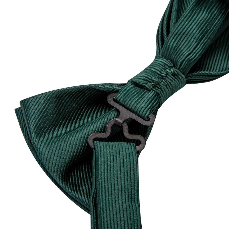 Dubulle Mens Dark Green Paisley Striped Bowtie Set Pretied Bowtie for Men and Pocket Square Set Wedding Business - Image 3